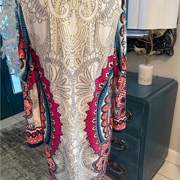 Chico's Multicolor Paisley Split/Bell Sleeve Dress Women’s Lg 12 soft stretchy - Picture 5 of 10